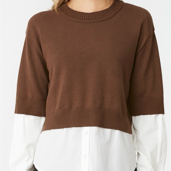 Truth Brown Preppy Sweater Cropped Layered‑Look Top Clueless Medium - Picture 1 of 8